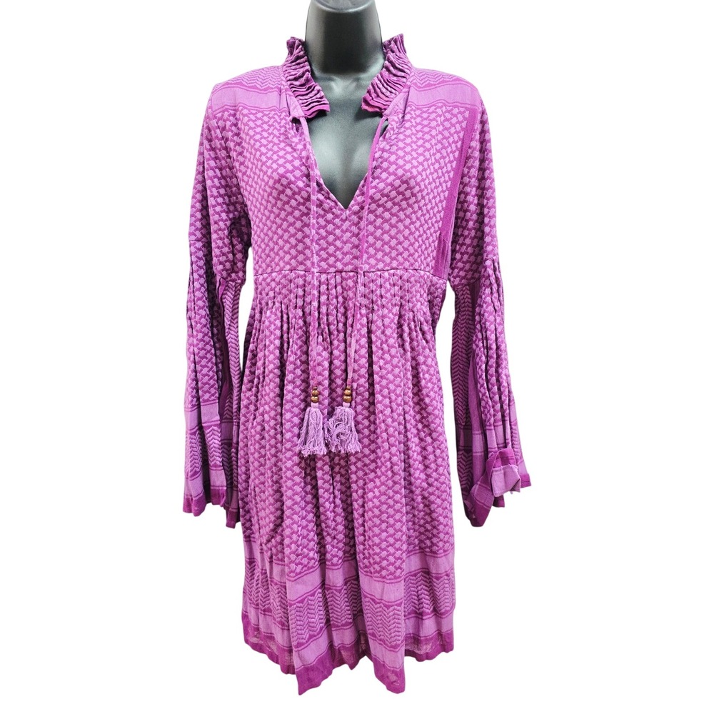 NWT Cecilie Copenhagen Souzarica Dress Purple Cotton Bell Sleeve Womens L